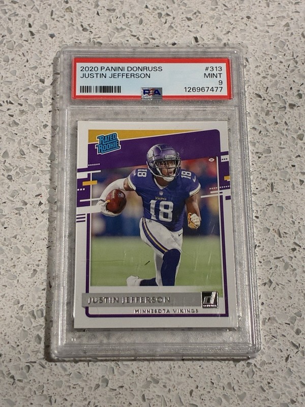 2020 Donruss JUSTIN JEFFERSON #313 PSA 9 MINT Rookie Card RC Minnesota Vikings view 1