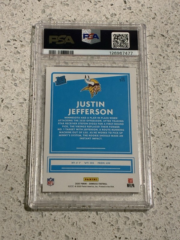 2020 Donruss JUSTIN JEFFERSON #313 PSA 9 MINT Rookie Card RC Minnesota Vikings view 2