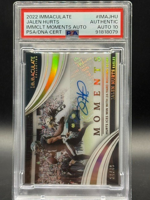 JALEN HURTS 2022 IMMACULATE MOMENTS AUTO AUTHENTIC /49 PSA 10 view 2