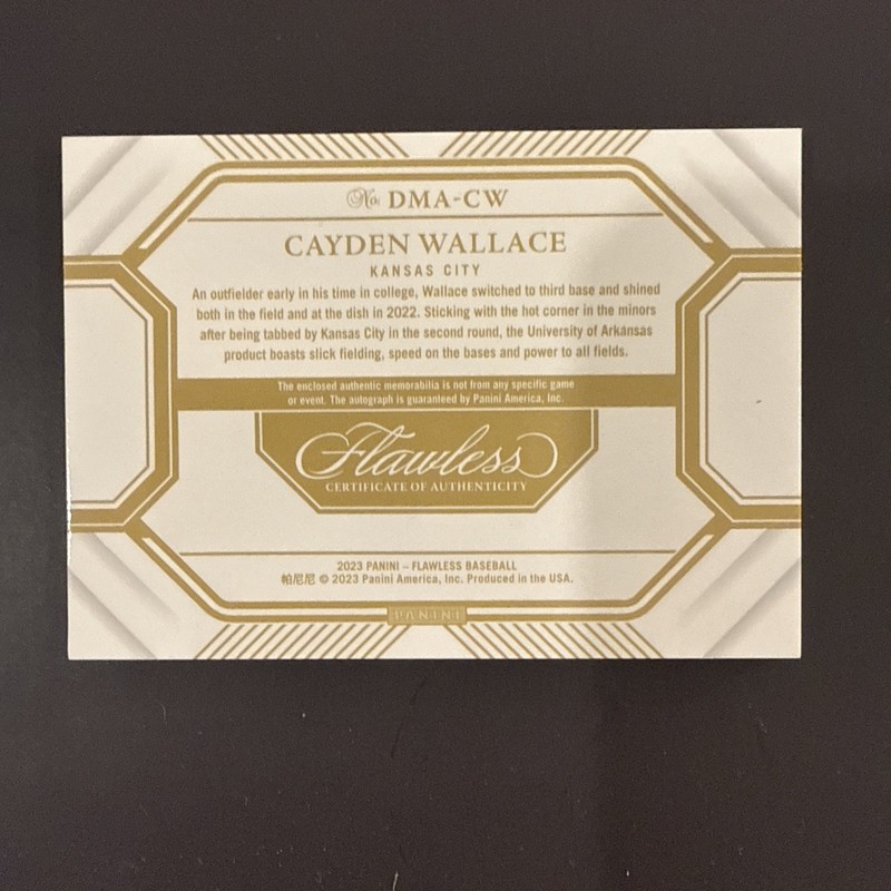 2023 Panini Flawless - Dual Memorabilia Autographs Cayden Wallace  One Of One 🔥 view 2