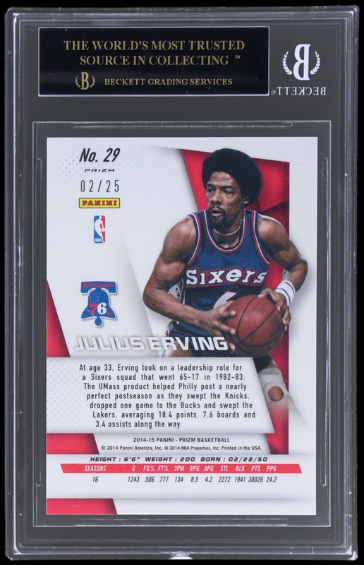 2014-15 Panini Prizm Julius Erving #29 BGS 10 Black Label 2/25 Basketball view 2