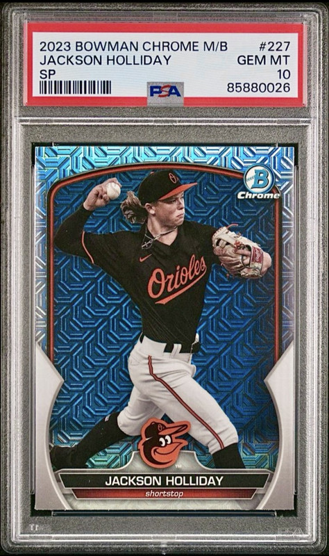 JACKSON HOLLIDAY 2023 Bowman Chrome Mega Prospect Mojo Image Variation RC PSA 10
