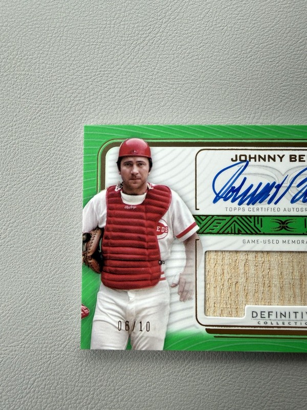 2023 Topps Definitive - Johnny Bench - Auto Relic Green /10 Game Used HOF Reds view 2