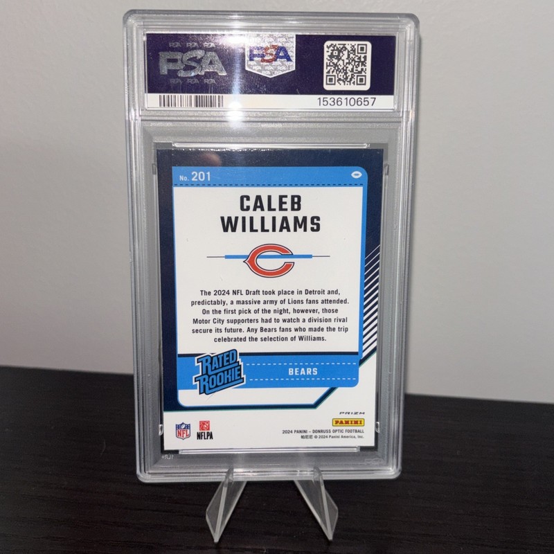 2024 Donruss Optic Caleb Williams #201 Blue Hyper Rookie PSA 10 Chicago Bears  view 2