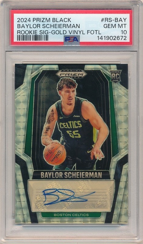 BAYLOR SCHEIERMAN 2024/25 PRIZM BLACK RC GOLD VINYL FOTL AUTO SP #2/5 PSA 10 GEM