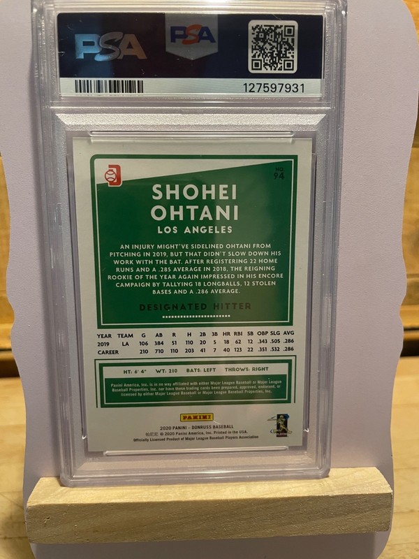 2020 Panini Donruss Shohei Ohtani #94 Pitching Variation Holo Orange PSA 8 SP view 2