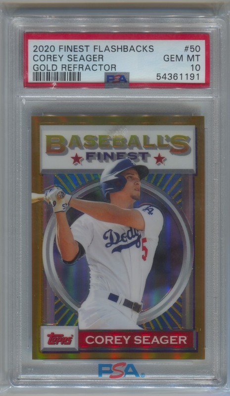 2020 Topps Finest Flashbacks #50 Corey Seager Gold Refractor PSA 10 view 1
