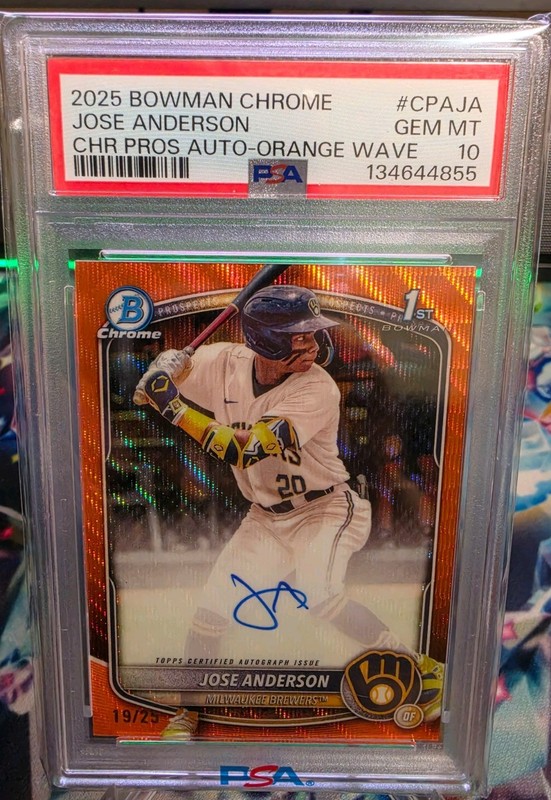 Psa 10 2025 Bowman Chrome Prospects Auto Jose Anderson Orange Wave 19/25 Brewers