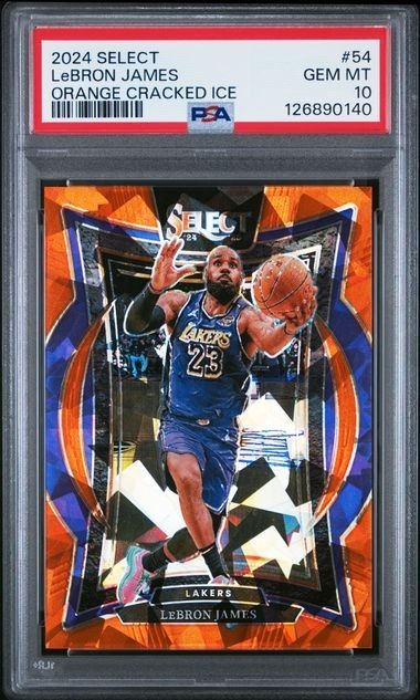 2024 Select LeBron James Orange Cracked Ice Prizm Serial number 222/275 PSA 10