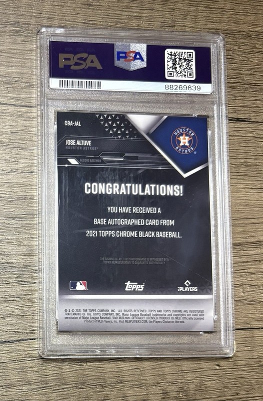 2021 Topps Chrome Black Jose Altuve Auto Gold Refractor /50 #CBA-JAL PSA 10 view 2