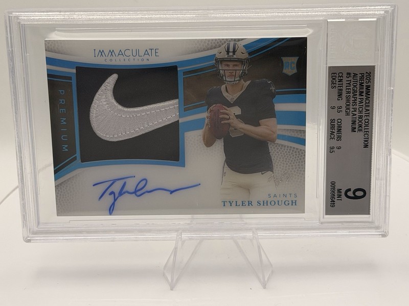 2025 Panini Immaculate Tyler Shough Premium Patch Rookie Auto Platinum 1/1 BGS 9