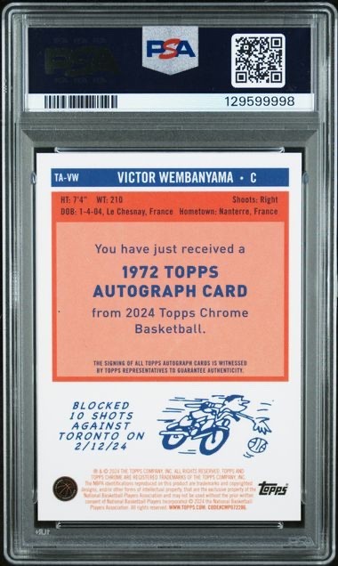 💎 2023-24 Topps Chrome 1972 Topps Autographs Victor Wembanyama #TA-VW PSA 10 💎 view 2