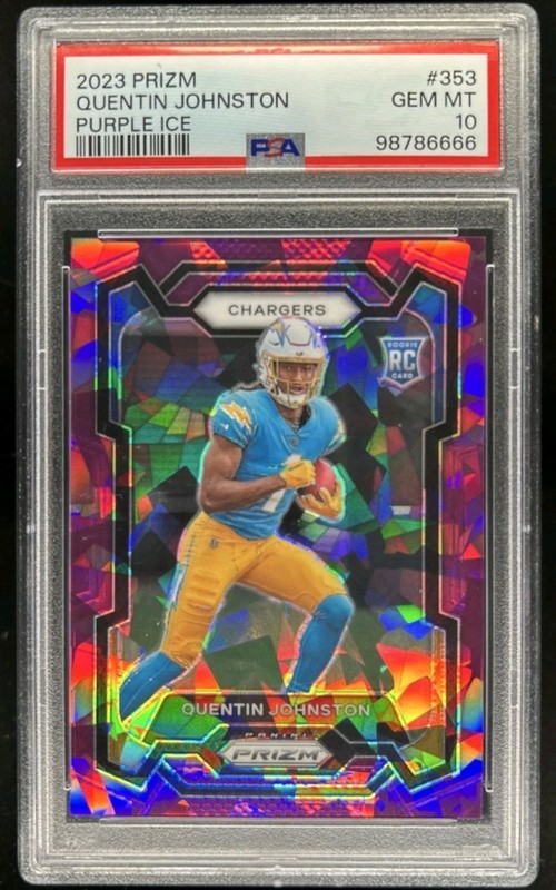 2023 Panini Prizm Quentin Johnston RC Purple Ice Rookie #/225 Chargers PSA 10