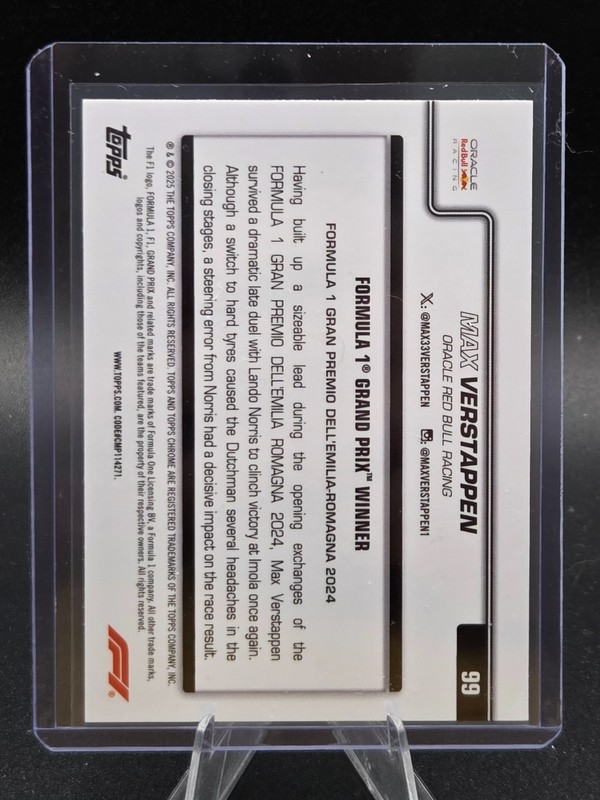 2025 Topps Chrome Formula 1 F1 Max Verstappen Pink Raywave 52/250 #99 view 2