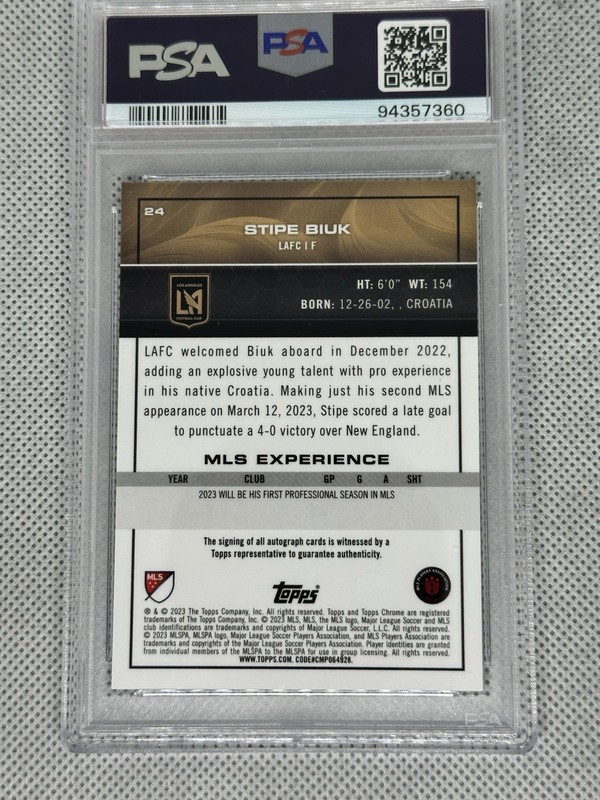 2023 TOPPS Chrome Black Refractor STIPE BIUK ROOKIE AUTO RC PSA 10 view 2