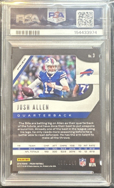 2019 Panini Prizm Josh Allen #3 Red Wave Prizm /149 PSA 9 Buffalo Bills view 2