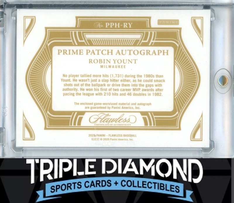 2025 Panini Flawless Robin Yount Prime Game-Used Patch Auto #16/25 BNB419 view 2