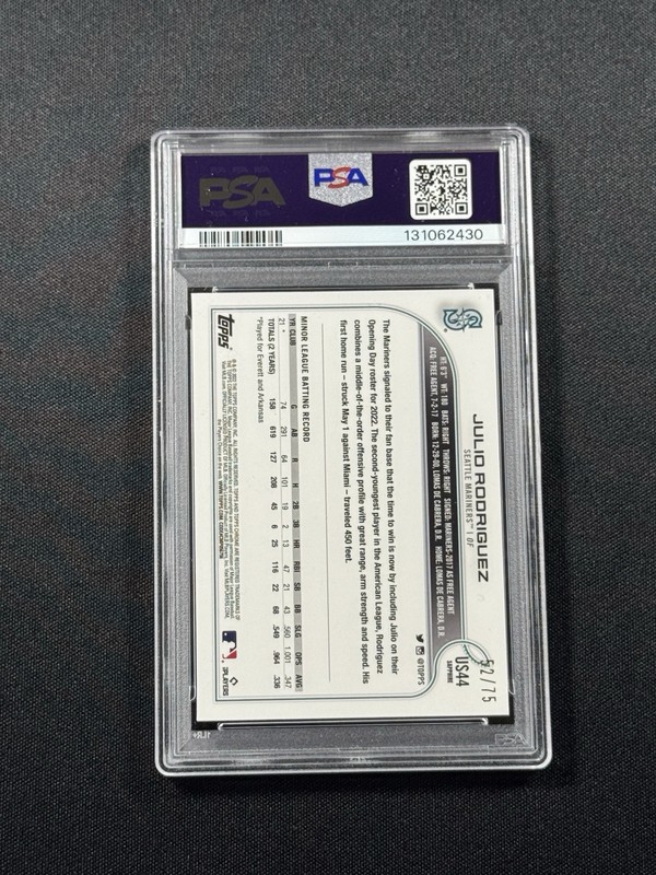 2022 Topps Chrome Sapphire Edition Julio Rodriguez US44 Green /75 PSA 10 view 2
