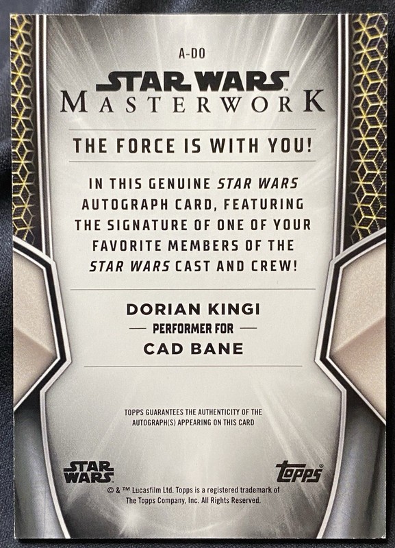 2025 Topps Star Wars Masterwork -CAD BANE On-Card AUTO / Signature Dorian Kingi view 2