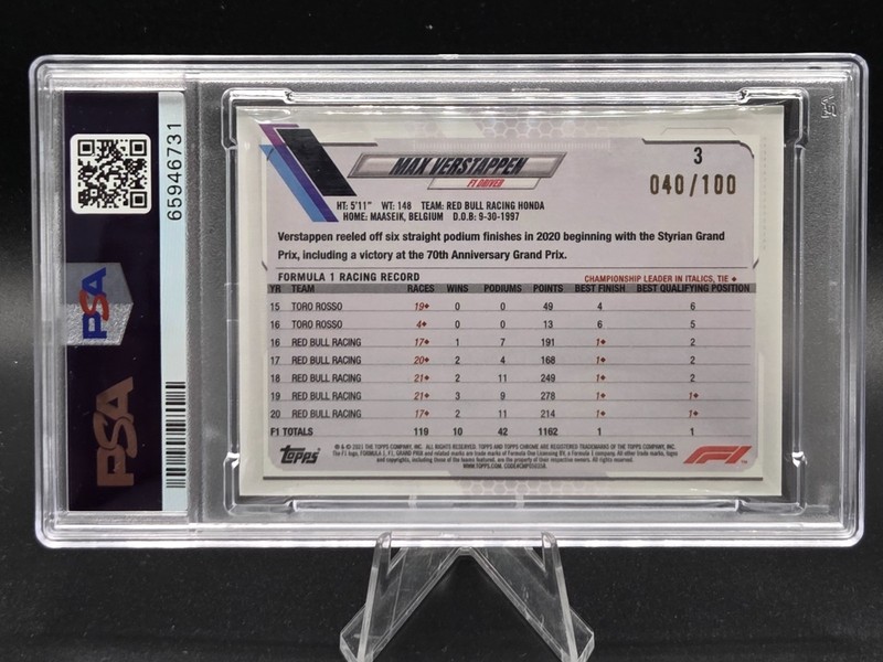 2021 Topps Chrome Sapphire F1 Max Verstappen Sepia Variation IV 40/100 #3 PSA 9 view 2