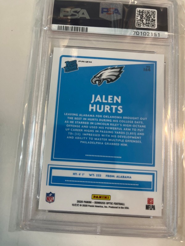 2020 PANINI DONRUSS OPTIC HOLO #164 JALEN HURTS ROOKIE RC PSA 10 view 2