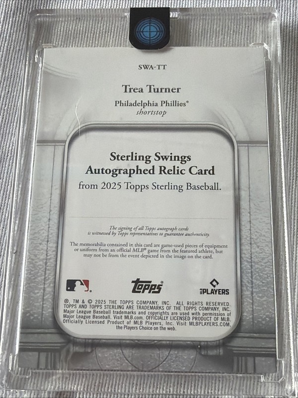 Trea Turner 2025 Topps Sterling Auto Relic /25 Game Used Patch Phillies view 2