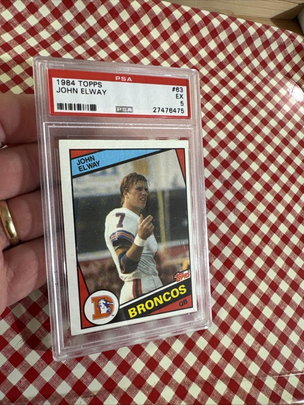 John Elway PSA 5 Rookie Vintage Topps Football Card 1984 NFL Denver Broncos RC view 2
