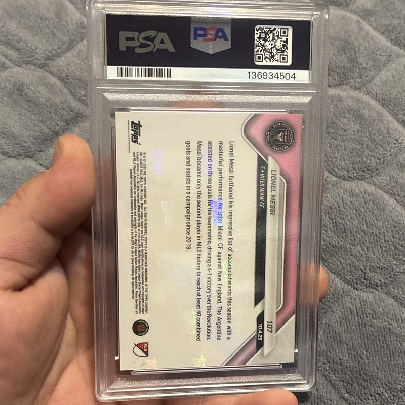 Topps 2025 Topps Now MLS Lionel Messi #107 PSA 9 Graded Soccer Card view 2