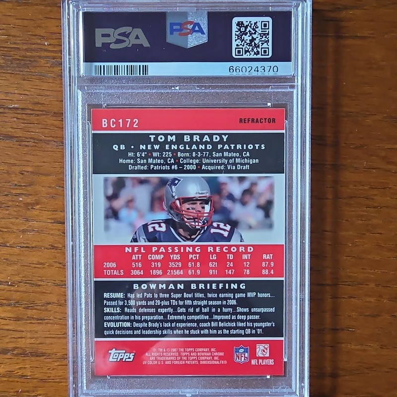 2007 BOWMAN CHROME REFRACTOR #BC172 TOM BRADY PSA 9 view 2