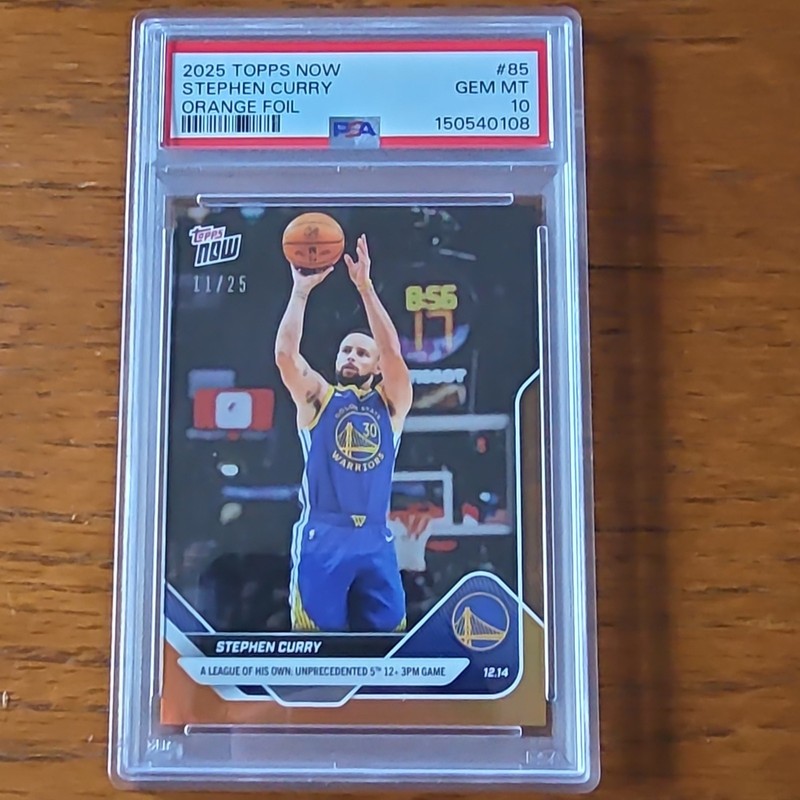 Topps 2025 Topps Now Stephen Curry #85 Orange Foil 11/25 PSA 10