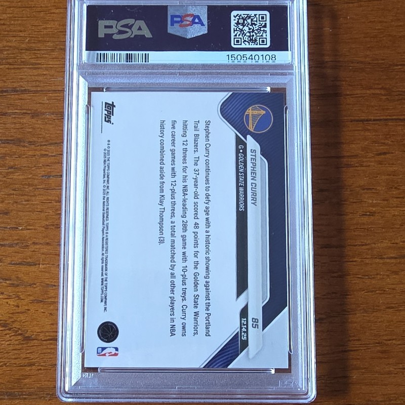 Topps 2025 Topps Now Stephen Curry #85 Orange Foil 11/25 PSA 10 view 2