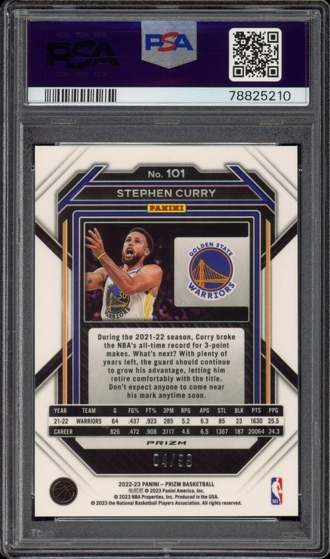 Stephen Curry #101 Purple Prizm /99 - 2022-23 Panini Prizm - PSA 8 - Warriors view 2