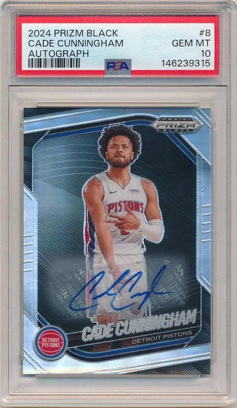 CADE CUNNINGHAM 2024/25 PANINI PRIZM BLACK SILVER AUTOGRAPH SP AUTO PSA 10 GEM