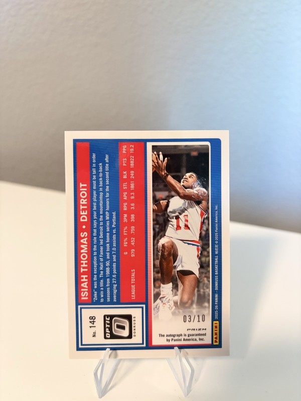 Panini Isiah Thomas 2026 Donruss Optic Prizm Gold Auto 03/10 Pistons view 2