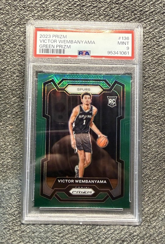 PSA 9 Victor Wembanyama Spurs Panini Green Prizm Holo #136 2023 Rookie Card RC view 2