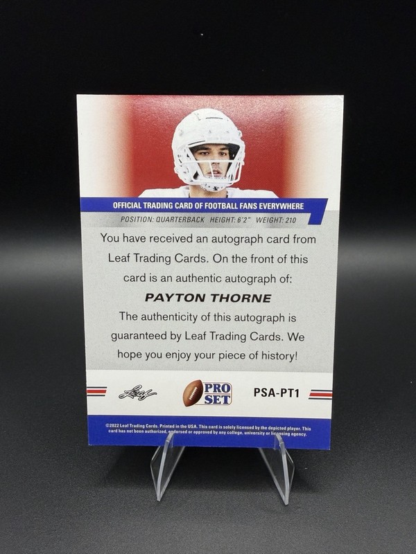 2022 Leaf Pro Set Draft - Autographs Payton Thorne #PSA-PT1 (AU, RC) view 2