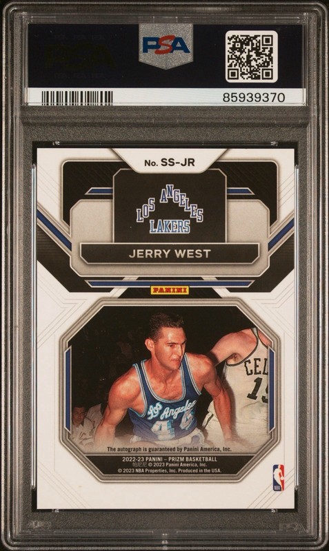 2022 Panini Prizm Basketball Jerry West Sensational Signatures Auto PSA 9 view 2