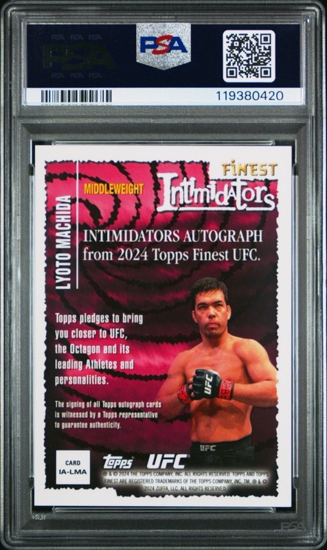 2024 Topps Finest UFC Intimidators On Card Auto Lyoto Machida Red Shimmer PSA 10 view 2