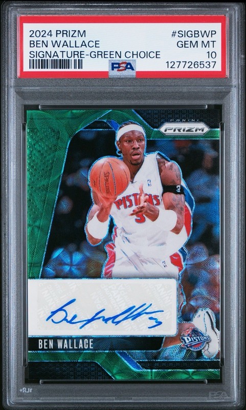 2024 Panini Prizm Basketball Ben Wallace Signatures Green Choice Auto /8 PSA 10