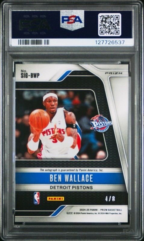 2024 Panini Prizm Basketball Ben Wallace Signatures Green Choice Auto /8 PSA 10 view 2