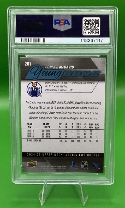 2024-25 Upper Deck Series 2 -Young Guns Renewed - Connor McDavid #201 - PSA 9 view 2