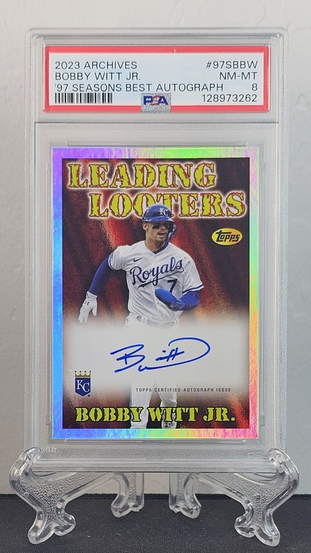 Bobby Witt Jr. 2023 Topps Archives Leading Looters ON-CARD AUTO PSA 8 Royals