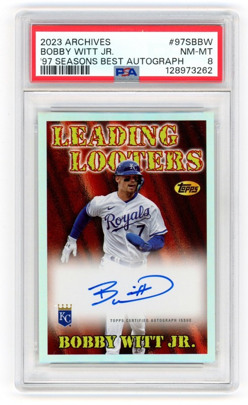 Bobby Witt Jr. 2023 Topps Archives Leading Looters ON-CARD AUTO PSA 8 Royals view 2