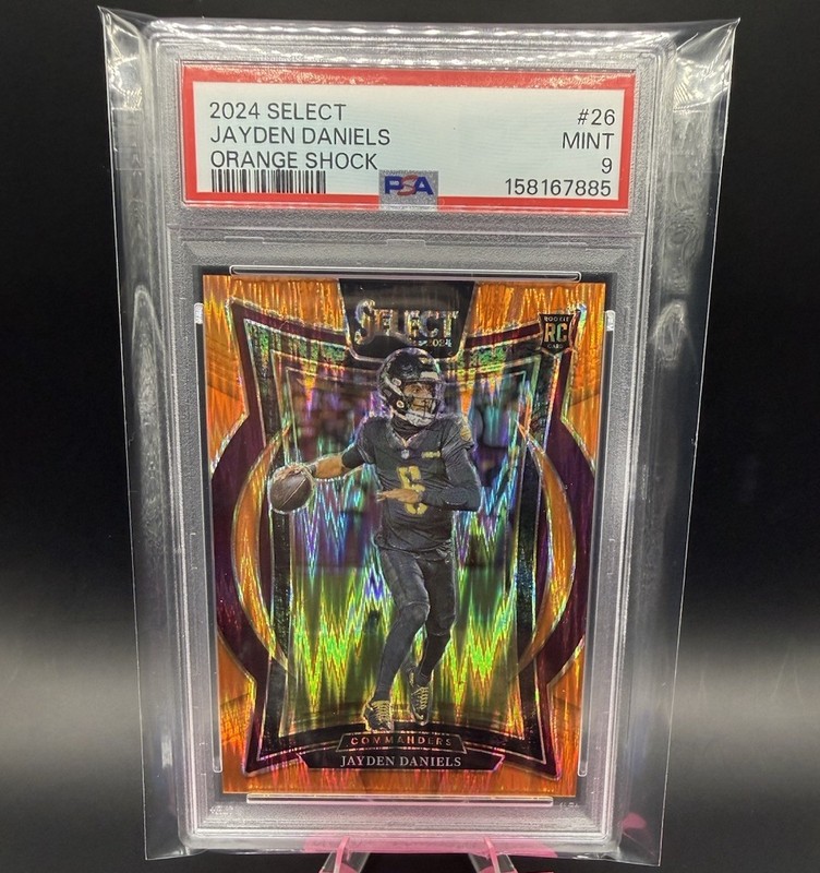 2024 Panini Select Jayden Daniels #26 Orange Shock Prizm /499 Rookie PSA 9