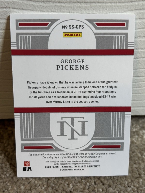 2024 Panini National Treasures Collegiate George Pickens Patch Auto /99 #SS-GPS view 2