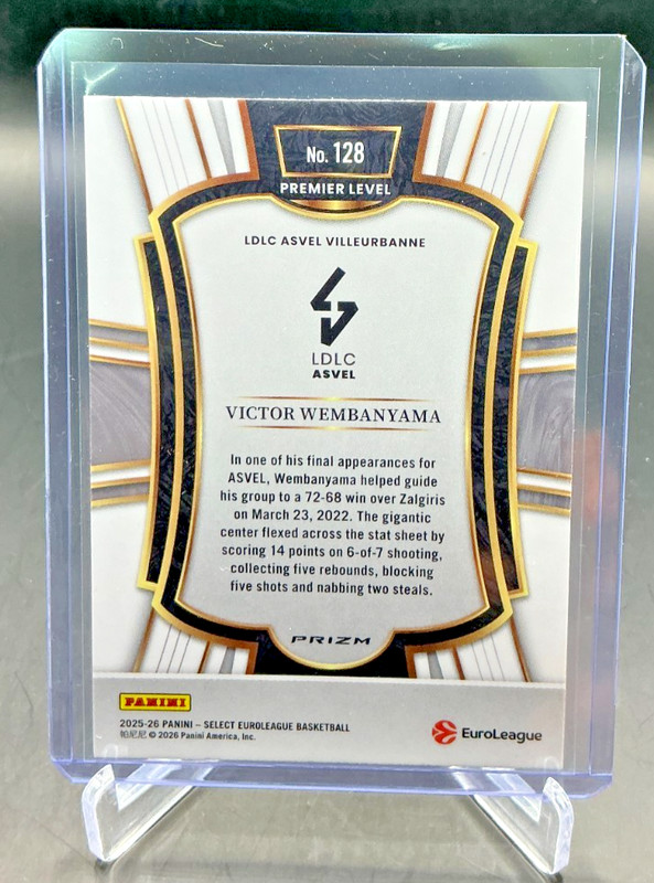 2025/26 Panini Select Euroleague VICTOR WEMBANYAMA Gold Glitter Prizm #128 view 2