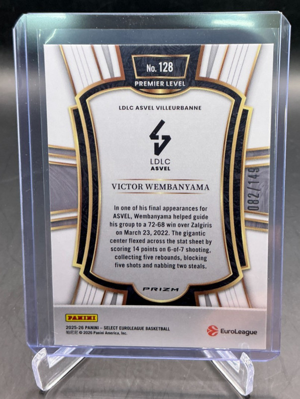 2025/26 Panini Select Euroleague VICTOR WEMBANYAMA White Prizm 82/149 #128 view 2