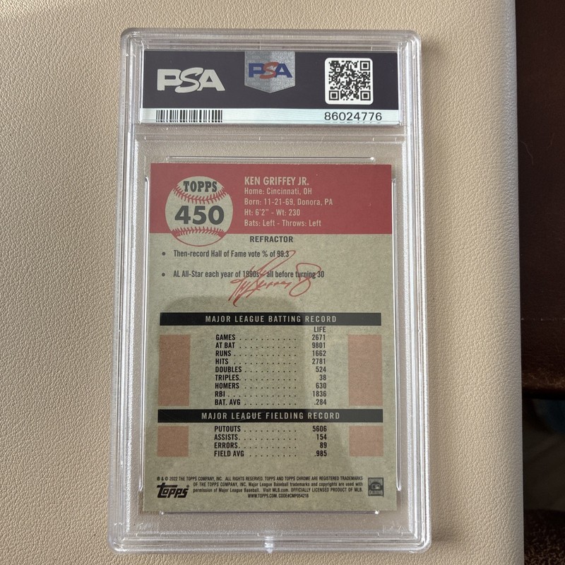 2022 Topps Chrome Platinum Ken Griffey Jr. Refractor #450 PSA 10 view 2