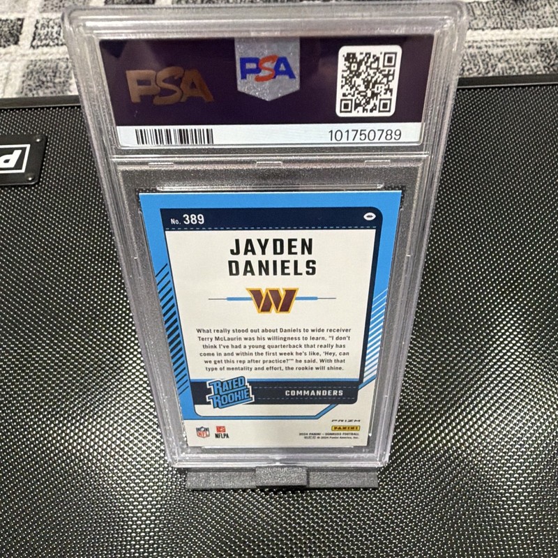 Panini 2024 Donruss Jayden Daniels RC Rated Rookie Red Pandora #389 PSA 10 view 2