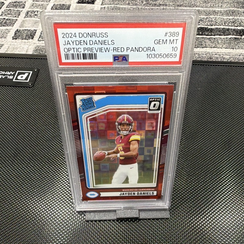Panini 2024 Donruss Jayden Daniels Rated Rookie #389 Red Pandora PSA 10